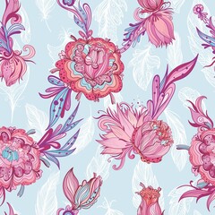 Seamless vector romantic elegant tropical floral texture - 499291185