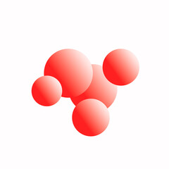 abstract background five red spheres balls on isolated white