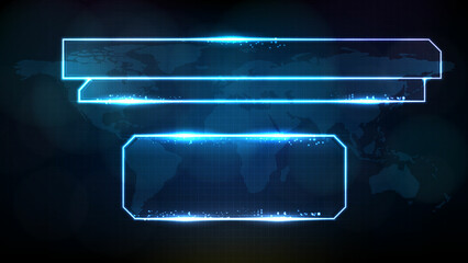 abstract futuristic background of blue glowing technology sci fi frame, hud ui, lower third button bar