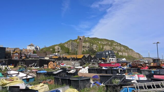 Footage of fishing equipment used to service the fishing fleet on Stade beach in Hasting East Sussex this is the largest land based fishing fleet in Europe.