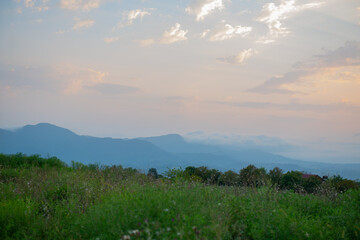 Obraz premium picturesque fields and mountains in georgia in summer