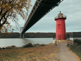 Red lighthouse on the coast