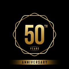 50 Years Anniversary logotype. Anniversary celebration template design with golden ring for booklet, leaflet, magazine, brochure poster, banner, web, invitation or greeting card. Vector illustrations