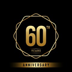 60 Years Anniversary logotype. Anniversary celebration template design with golden ring for booklet, leaflet, magazine, brochure poster, banner, web, invitation or greeting card. Vector illustrations