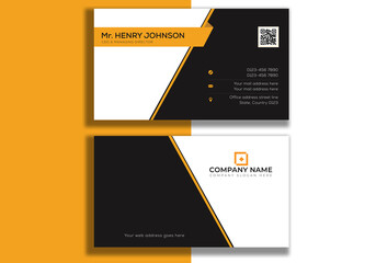 Horizontal black yellow with white shapes business card design template