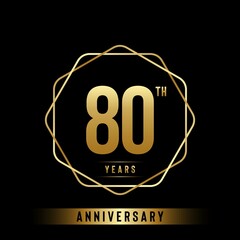 80 Years Anniversary logotype. Anniversary celebration template design with golden ring for booklet, leaflet, magazine, brochure poster, banner, web, invitation or greeting card. Vector illustrations
