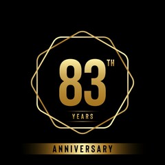 83 Years Anniversary logotype. Anniversary celebration template design with golden ring for booklet, leaflet, magazine, brochure poster, banner, web, invitation or greeting card. Vector illustrations