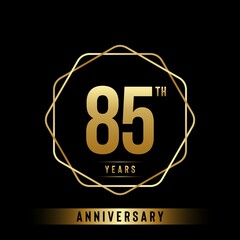 85 Years Anniversary logotype. Anniversary celebration template design with golden ring for booklet, leaflet, magazine, brochure poster, banner, web, invitation or greeting card. Vector illustrations