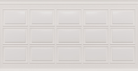 White empty room interior with moldings panel. Mockup for your design. Horizontal format. 3d render illustration.