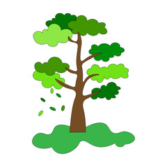 single element is deciduous tree, an oak with green crown, falling leaves, part of nature. Vector Eps10