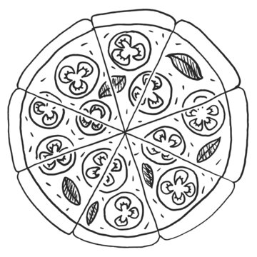 recommend clip art: Sketch margarita pizza. Black line doodle Hand drawn vector illustration