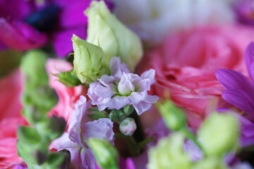 Decorative bouquet of many different small and large flowers
