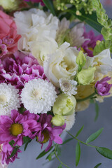 Decorative bouquet of many different small and large flowers