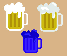 Vector illustration colorful set: beer with a foam