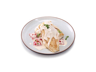Creamy chicken breast on white