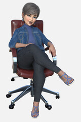 Beth is a middle-aged gray-haired professional woman. She is a 3D illustration cartoon character model render on an isolated white background