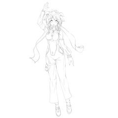 Cute fashionable anime girl. Digital illustration. Coloring page.