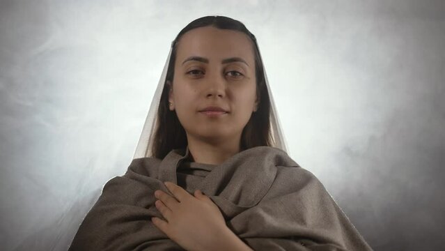 Portrait of Virgin Mary In the clouds