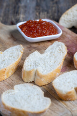 wheat baguette cut into pieces for cooking sandwiches