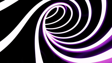 Black background. Design.Bright shiny lines make up a tunnel that moves forward in abstraction.