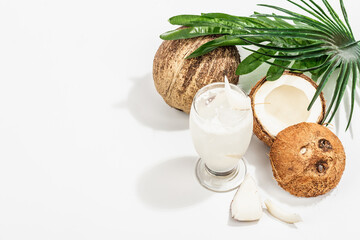 Refreshing summer Coconut martini. Non-alcoholic Margarita cocktail, trendy hard light, dark shadow