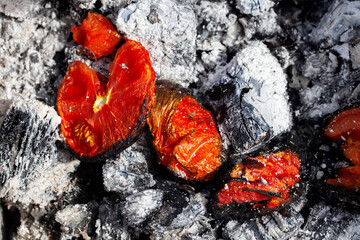 barbecue with cooking fresh eggplant on the fire