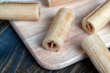 wheat waffles twisted during dessert preparation