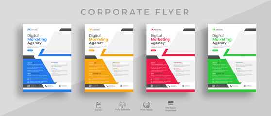 Corporate business flyer design template or modern business flyer design template .yellow,green,blue,red color flyer design template