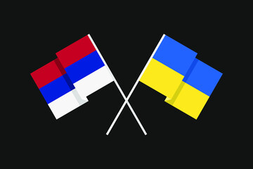 Flags of the European countries of Ukraine and the Republic of Serbia in national colors. Help and support from friendly countries. Flat minimal graphic design.