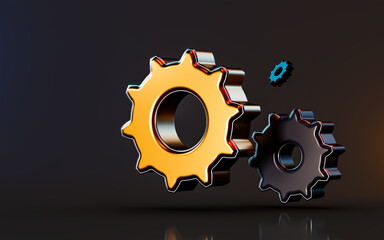 gear icon on dark background 3d render concept for technical problem solve and application sign