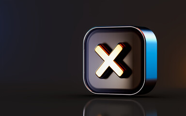 cross mark badge icon on dark background 3d render concept for wrong false incorrect disable 