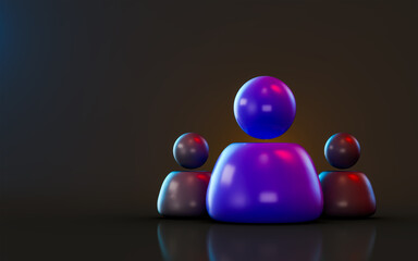 leadership bunch of people icon with on dark background 3d render concept for social network