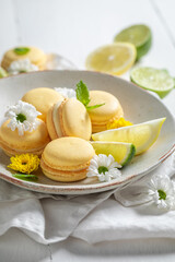 Sweet and sour lemon macaroons as a spring snack.