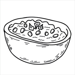 Chili con carne mexican cuisine line art doodle style vector Illustration on a white background