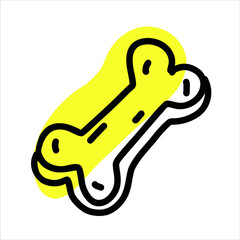 dog toy bone icon line art vector flat illustration white background yellow neon color