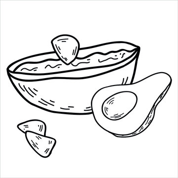 recommend clip art: guacamole mexican food avocado line art nachos icon