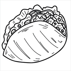 Mexican cuisine in line art style, tacos, hand drawing, Vector illustration, white background