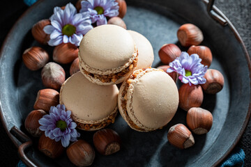 Fototapeta na wymiar Homemade and sweet nuts macaroons as small crunchy snack.