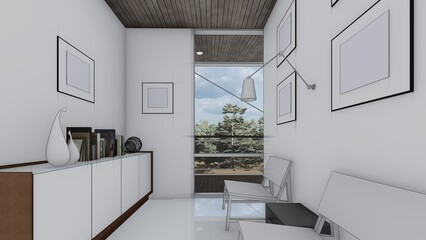 library book room interior sketch 3d illustration