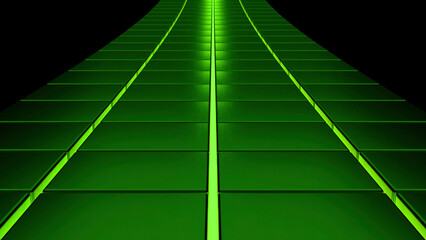 Racing road in cyberspace. Design. Moving track with lines in virtual space on black background. Curved strip with lines for racing in virtual space