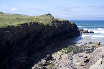 PORTH ISLAND TREVELGUE HEAD CLIFF CASTLE IRON AGE SETTLEMENT NEWQUAY CORNWALL UK