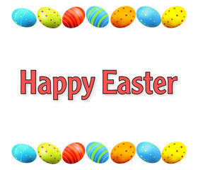 Different of colors up and down in a row having text written happy easter isolated on white background