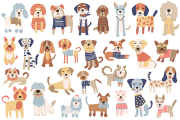 Set of dogs of various breeds. Cartoon Dog Clip art. Vector illustration.