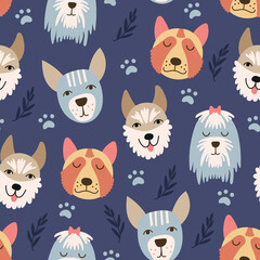 Seamless pattern with dogs, children textile design. Vector illustration.