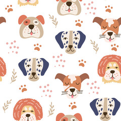Seamless pattern with dogs, children textile design. Vector illustration.