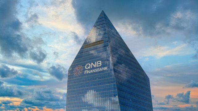 Istanbul, Turkey - November 2017: QNB Finansbank headquarters in Levent district