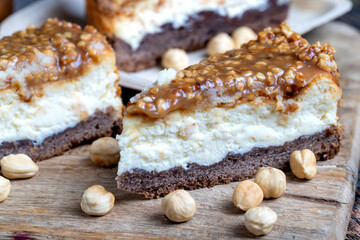 sweet and delicious cake with nuts and caramel