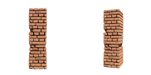 Letter written in red brick, tumbled, solid, indestructible, I