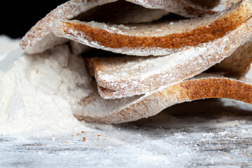 white wheat flour and bread in flour