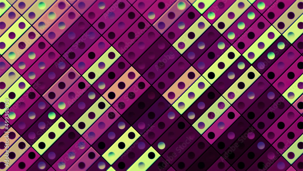 Poster moving and blinking color spots on mosaic rectangles. motion. colorful background with squares and d